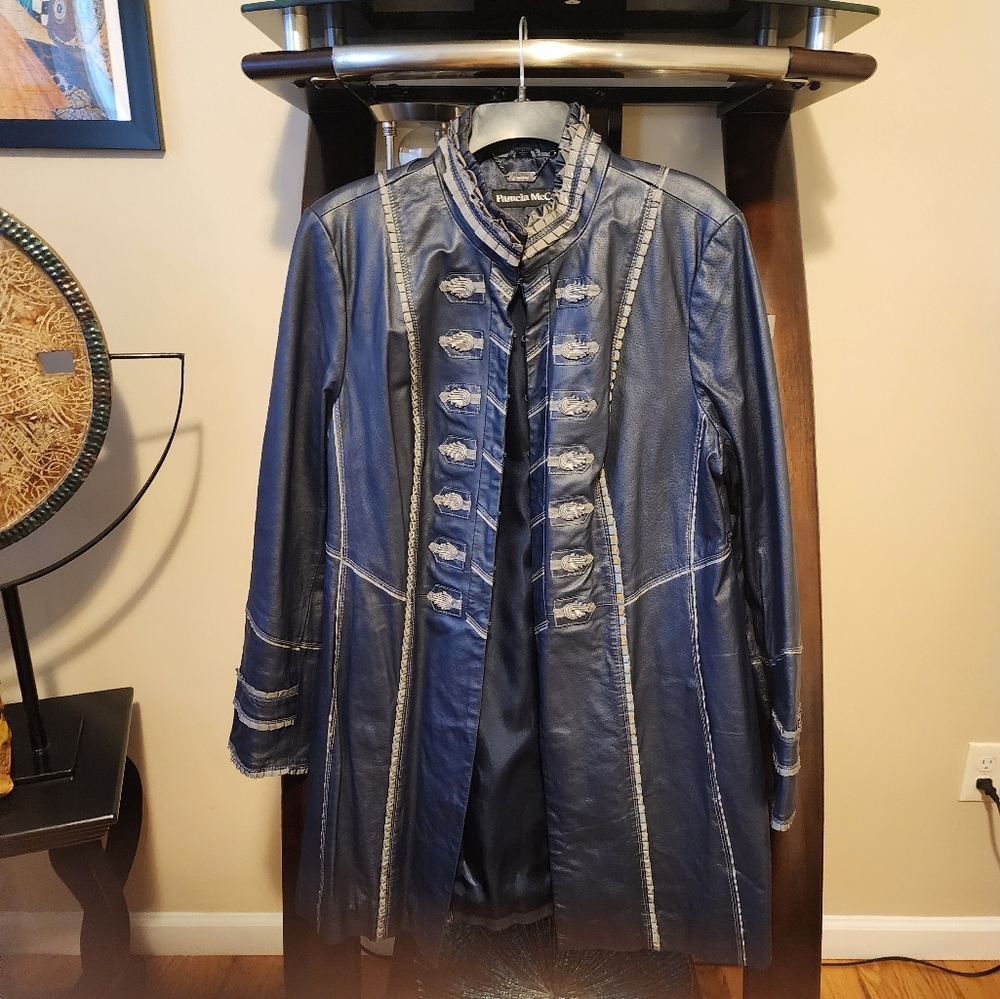 PAMELA MCCOY* Navy Blue Leather Coat